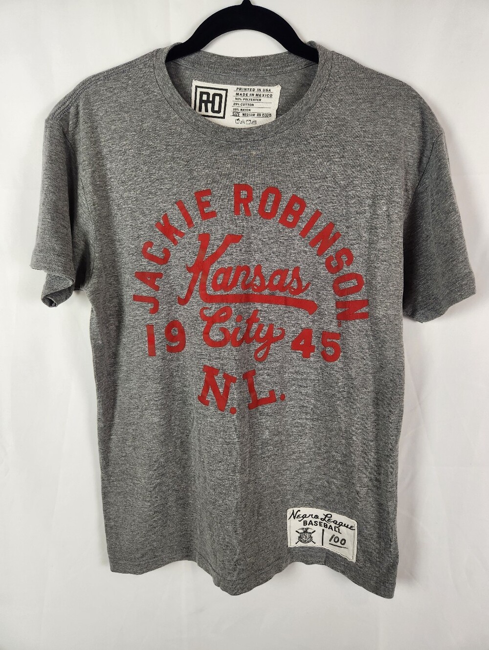 Roots Of Fight Jackie Robinson Negro League KC 1945 Tee Gray Sz M Baseball